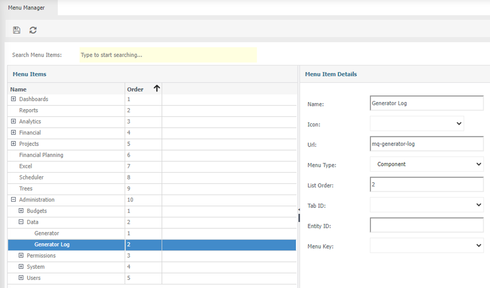 generator log example