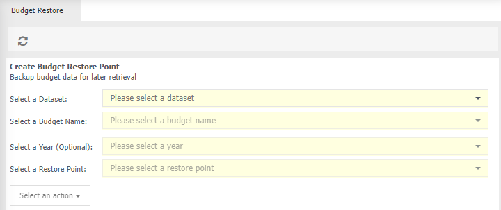 budget restore screen overview
