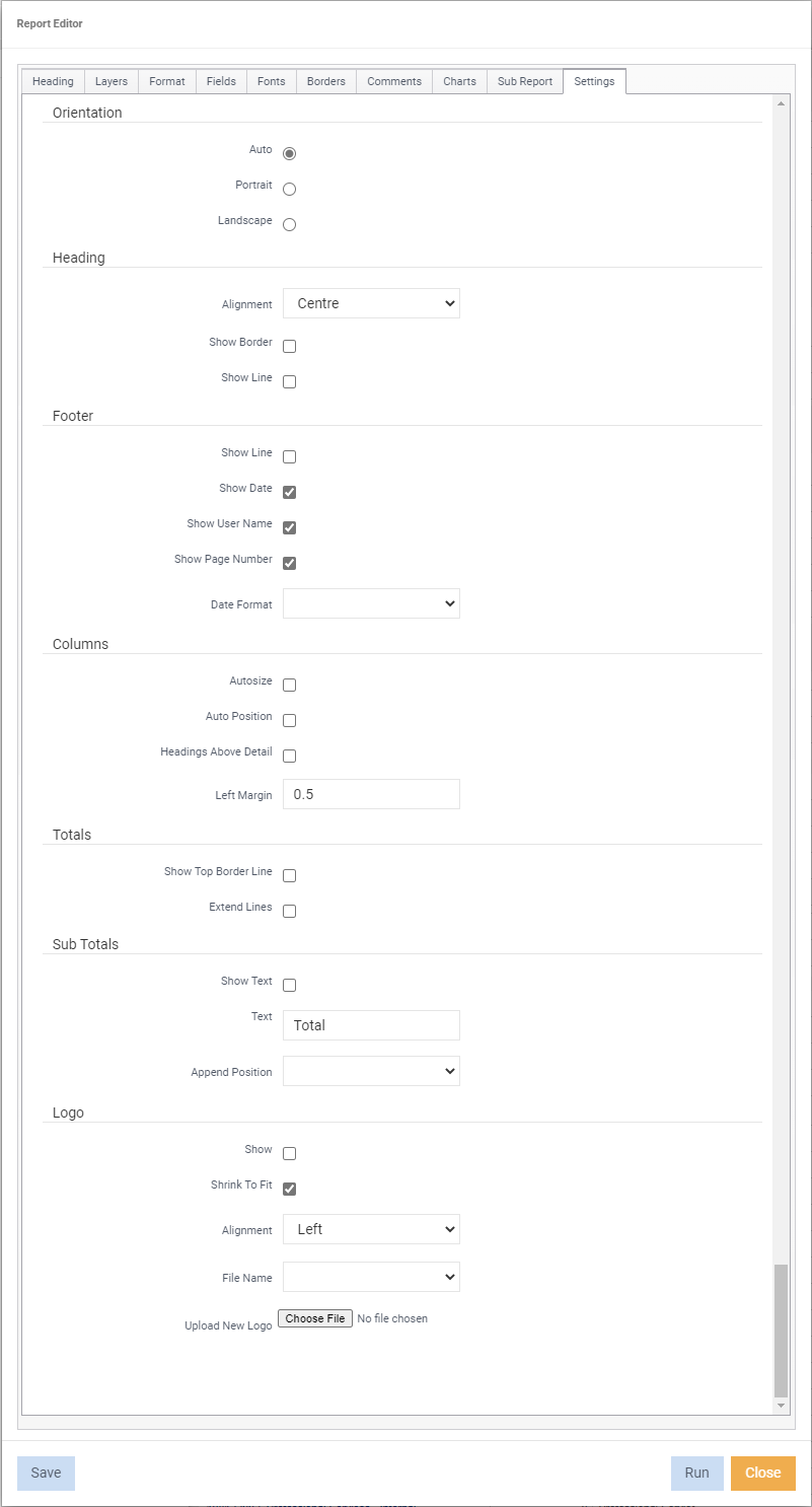 report editor settings